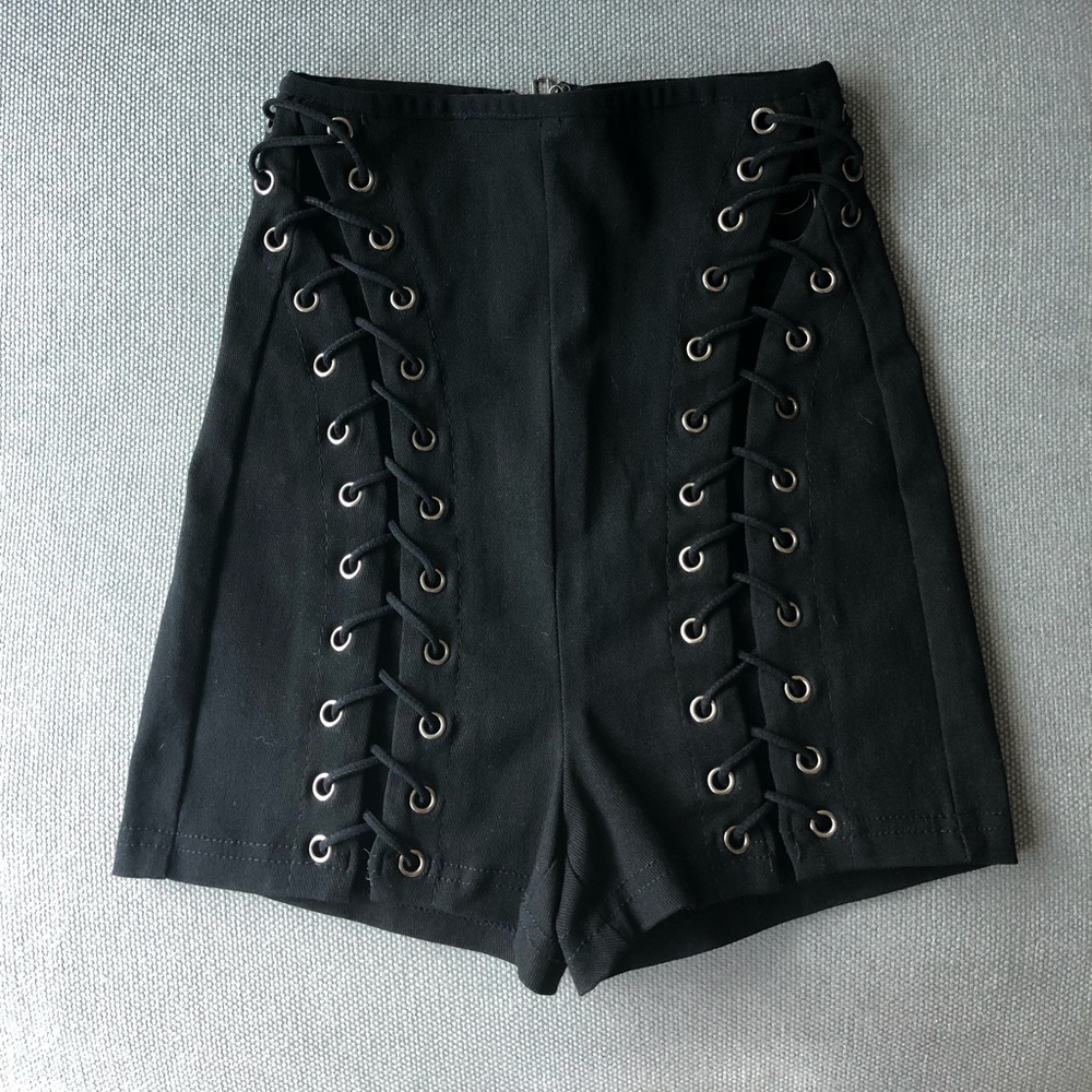Black lace up shorts